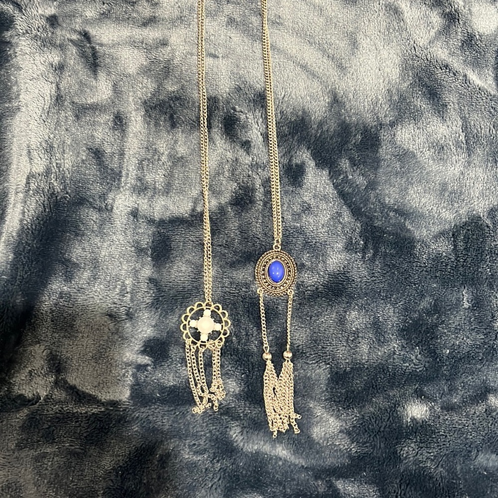 Kids Silver Chained White and Blue stone Necklace